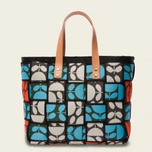 Orla Kiely Sonny Woven Medium Basket Tote Bag in Aqua NWT! - Picture 1 of 8
